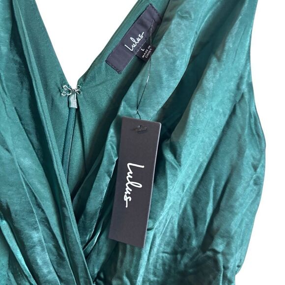 NEW Lulus Perfect Refinement Emerald Green Satin Sleeveless Pleated Maxi Dress - Picture 5 of 12
